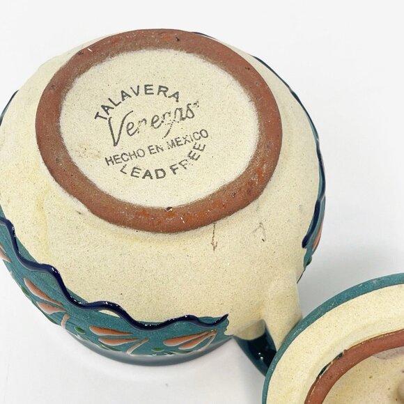 Talavera Signed Vergeas Hand Painted Art Pottery Covered Sugar Bowl Mexico - Picture 4 of 6